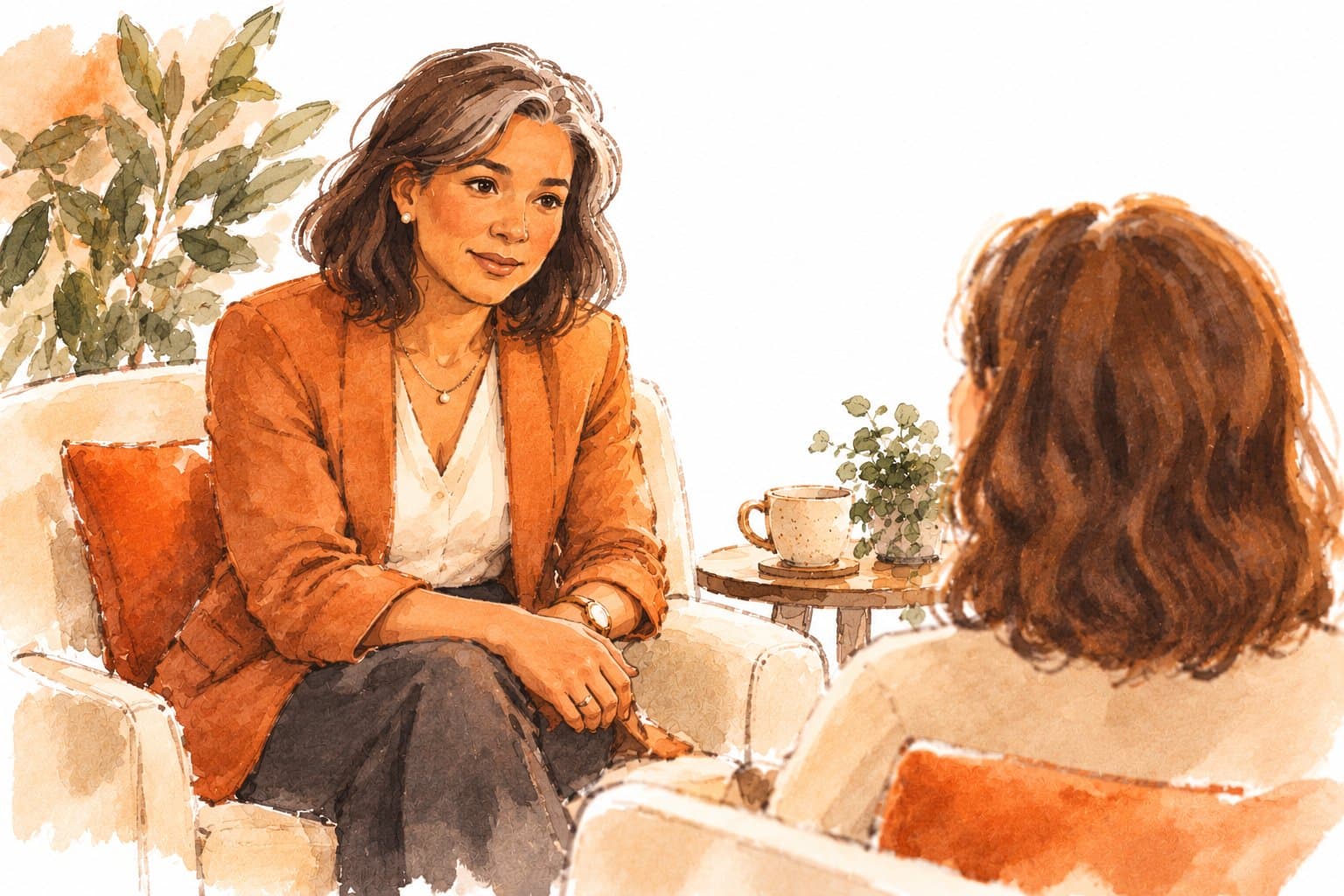 Two people in conversation during a therapy session